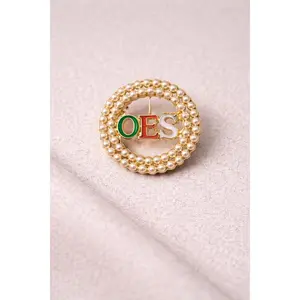Order of the Eastern Star OES Pearl Brooch Pin with Red Green Gold Letters |