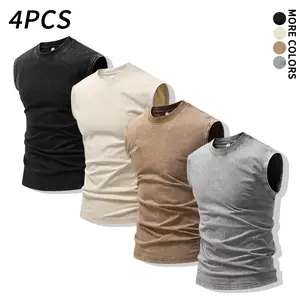 Men’s 4-Pack Acid Wash Sleeveless Shirts | Neutral tones, fitted cut, the ultimate retro summer staple,SummerVibes