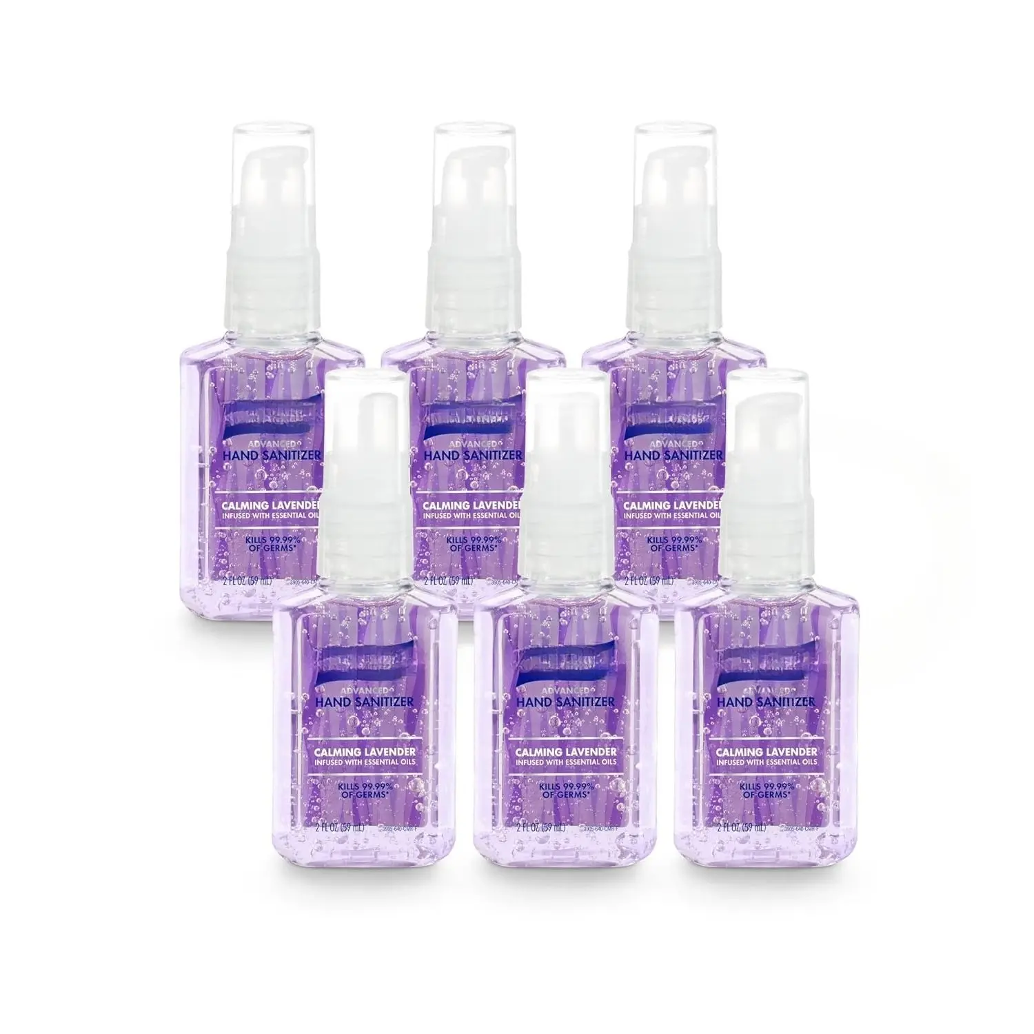 Advanced Hand Sanitizer Gel Infused with Essential Oils, Calming Lavender, 2 fl oz Travel-Size Pump Bottle (Pack of 6), 3905-04-EC