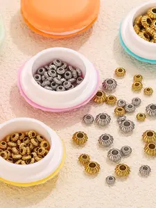 Macaron Storage Box Set with Stainless Steel Pads & Round Striped Beads, DIY Jewelry Making Kit for Necklaces Bracelets