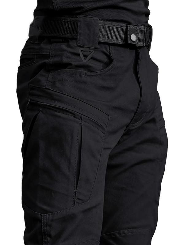 Men's Tactical Work Pants with Zipper Pockets, Plain Design, Durable Fabric, Casual Outdoor Hiking & Construction, Adjustable Waist