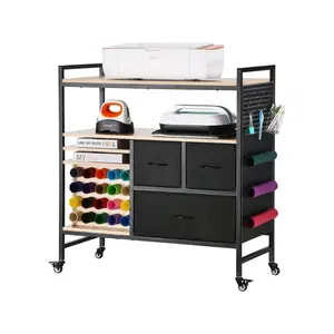 VEVOR Rolling Craft Cart and Storage Table, Compatible with Cricut Machines, Crafting Table Organization Workstation, Craft Rolling Storage Organizer with 20 Vinyl Roll Holders and 3 Drawers, BlackSummervibes