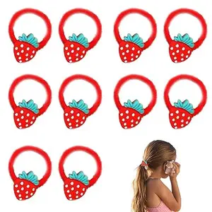 Strawberry Hair Ties for Baby Girls Toddler - 10Pcs Strawberry Red Hair Elastics No Damage Soft Rubber Hair Bands Hair Ropes Ponytail Holders Cute Strawberry Hair Accessories for Girls Teens Gifts