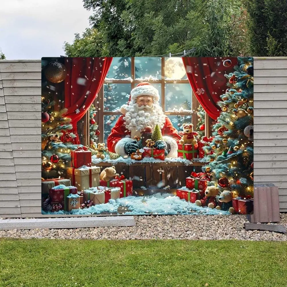 Santa Claus Pattern Backdrop, 1 Count Christmas Themed Backdrop, Photo Backdrop for Home Party Decoration, Party Supplies, Banners