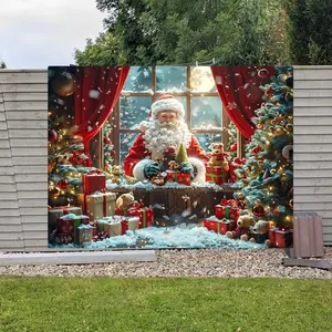 Santa Claus Pattern Backdrop, 1 Count Christmas Themed Backdrop, Photo Backdrop for Home Party Decoration, Party Supplies, Banners