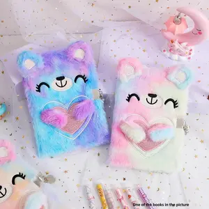 Plush Notebook with Lock, A5 Size, Lined Pages, Soft Fluffy Design, Animal Cover, Ideal for Office and School Writing Diary, Creative Gift