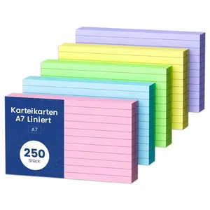 250 Sheets A7 Index Paper Cards, Ruled Both Sides, Double Sided, Colored Flash Cards, Heavyweight Study Paper Cards for Vocabulary, Recipes, Notes, Portable, Vertical Cards