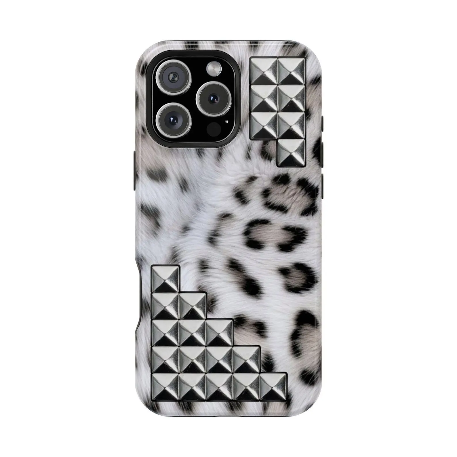 Studded Snow Leopard Print Tough iPhone Case, Tough Case For Her, Phone Accessories For Men and Women