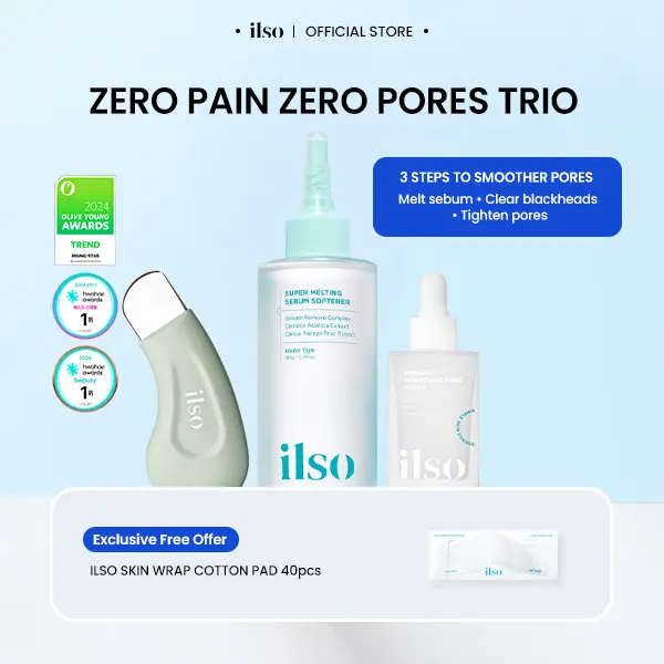 [ILSO Official] ILSO 4-Piece Set for Sensitive Skin - Blackhead & Whitehead Remover Kit with Sebaceous Filament Care, Pore Tightening & Sebum Control Ampoule Included, Korean Skincare