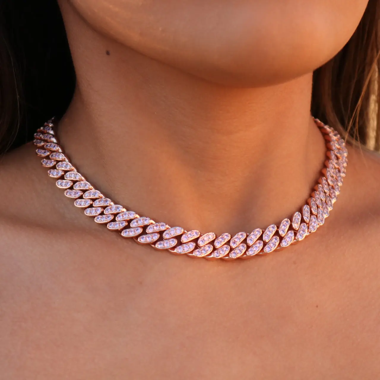 12mm Iced Out Miami Cuban Necklace - Rose Gold - TikTok Shop