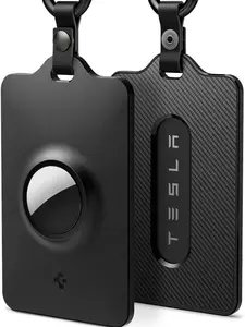 Spigen Air Fit Key Card Holder for Tesla with AirTag Slot | Scratch-Resistant | 2 Pack [2 Card Holders + 2 Carabiners + 4 Protective Films] | for AirTag 2nd Generation (AirTag Not Included)
