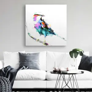 212 MAIN Colorful Abstract Bird on a Branch Canvas Artwork, 32x32 in. Artistic Wall Print, Home Office Decoration, Wall Art, High Def