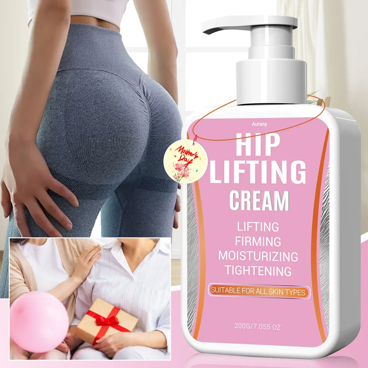 Hip Lifting Cream, Hydrating Firming Cream, Lifts and Moisturizes, Unisex, Body Care Cosmetic, With Hyaluronic Acid, Ginger&Jojoba&Shea Butter&Honey Extract&Coffee Bean, Suitable for Breasts, Thighs, Arms, 200g