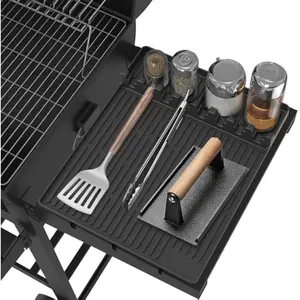 Silicone Griddle Tools Mat for Blackstone - Large Silicone Spatula Mat with Drip Pad - Griddle Mats BBQ Grill Accessories - Side Shelf Mats Grill Pad for Blackstone Griddles Accessories(Black)