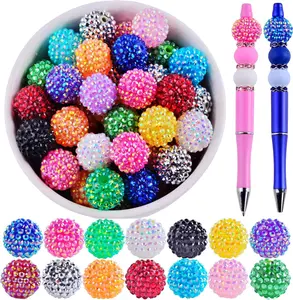20mm Rhinestone Beads for Pens 20pcs Beaded Pens Beads Bling Glitter Suger Bugglegum Beads Large Balls Crystal Pen Beads for DIY Pens Keychain Making Suppliers Bulk
