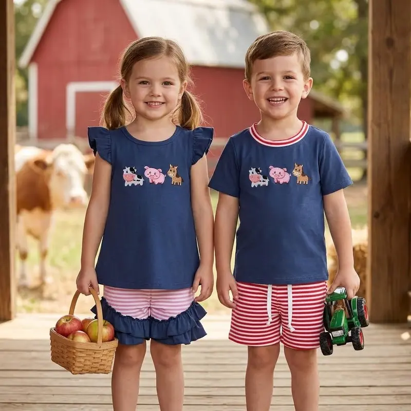 Baby Girl Clothes 3 Months+ Fitted 2-Piece Farm Animal Motifs Short Sleeve Shorts Set - Soft Fabric, Cool Play Design, Elastic Waist for Easy Moves, Daycare-Friendly, Sohochic