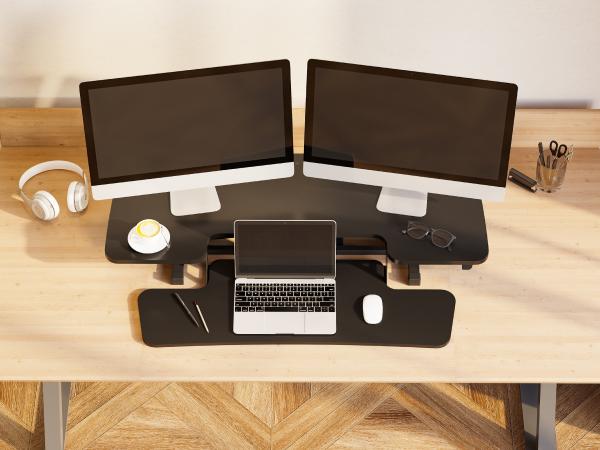 【TikTokShopBlackFriday】Height Adjustable Standing Desk Converter, Sit-to-Stand Desk Riser U-Shape with Spacious Removable Keyboard Tray, 2-Tier Desktop Computer Workstation in Black  Color