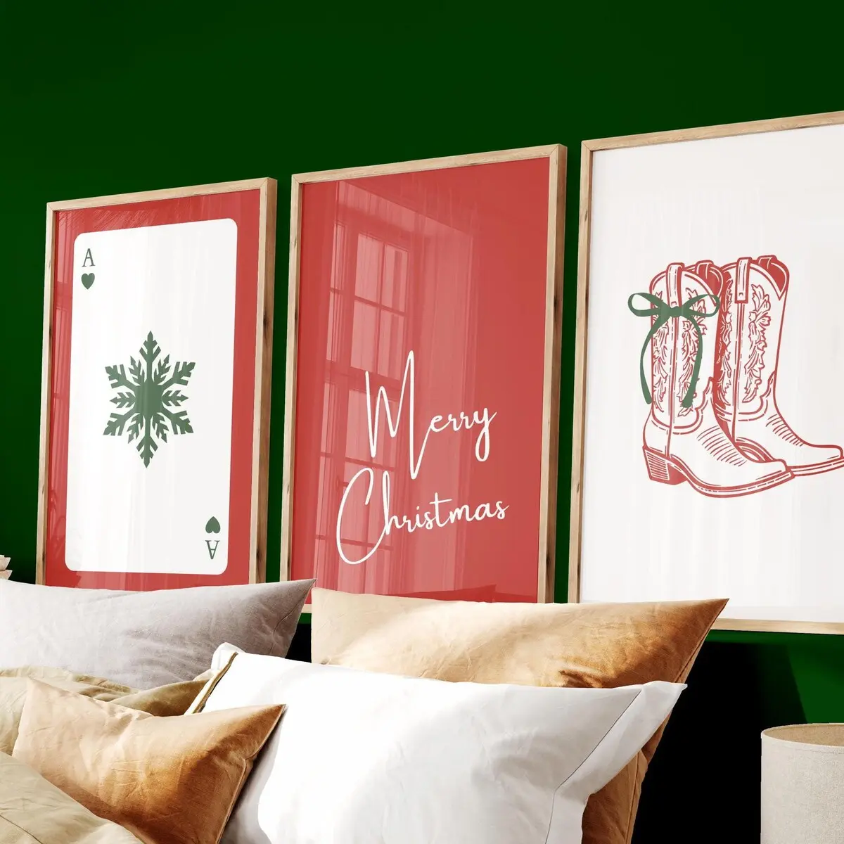 Girly Christmas Wall Art – Set of 3 Cute Holiday Posters, Trendy Cowgirl Xmas Aesthetic Prints, Room Decor, Unframed