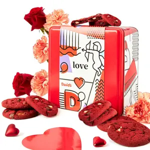 David's Cookies Red Velvet Cookies 24pc Gift Tin - Freshly Baked Gourmet Treats for Anniversary & Thoughtful Gifts - Perfect for Loved Ones & Romantic Gestures