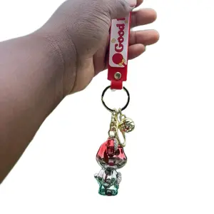 Electroplated Rhinestone Bell Bear Keychain