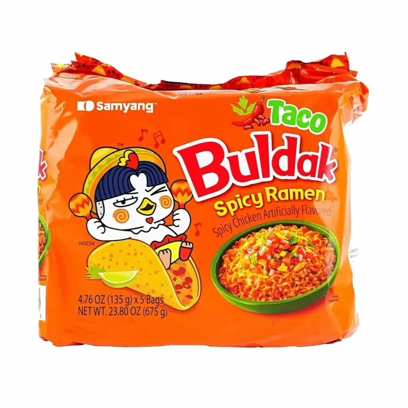 Buldak Korean Spicy Chicken Stir Fried Ramen Taco Flavor (Pack of 5)