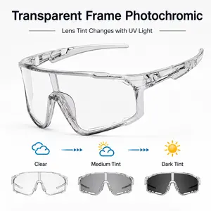 Photochromic Sports Sunglasses for Men Women, UV400 Reactive Cycling Hiking Glasses, Windproof Outdoor Eyewear for Driving Fishing Golf