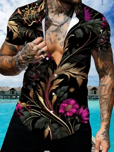 Men's Tropical Floral Print Short Sleeve Shirt, Summer Casual Vacation Style Cardigan Top