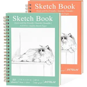 7.5 x 5.1 Inch Mini Hardcover Sketchbook Set, 2-PC, Spiral Bound, 50 Acid-Free Drawing Sheets Each, Pink & Green Covers, Ideal for Beginners to Professionals