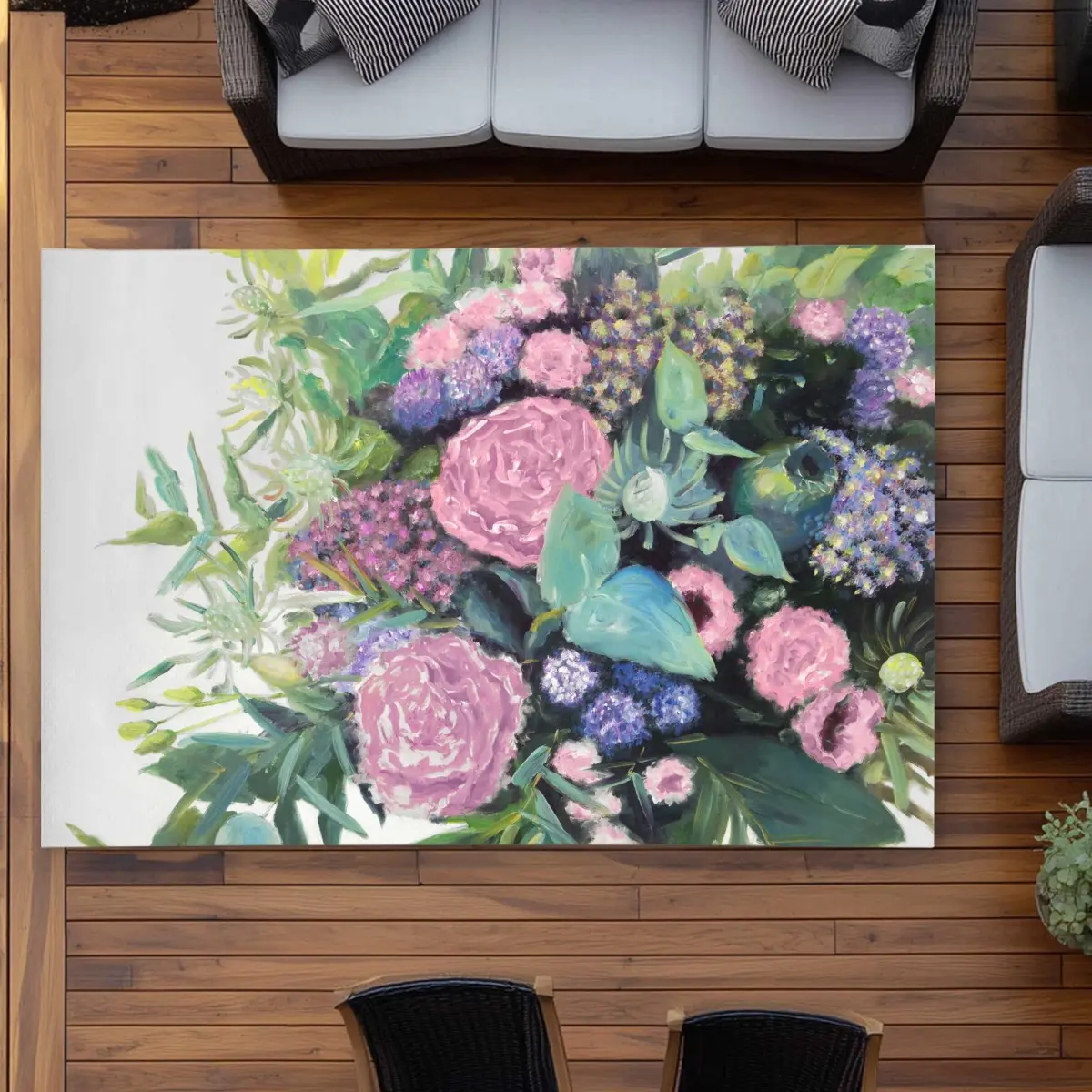 212 MAIN 5x7 ft. Rectangular Washable Floral Machine Washable Polyester Indoor-Outdoor Area Rug, Vibrant Fuchsia Print, Suitable for Bedrooms, Washable Floral Rug, Machine Washable Rug