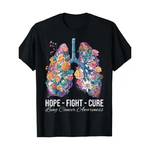 Hope Fight Cure Lung Cancer Awareness Flower Lung Support T-Shirt -100% Cotton y2k  outfits  men time  tee  shirt  backwards demon slayer  merch double print oversize lightweight acid valentine gift Vintage Metalcore Graphic Fit Tshirt