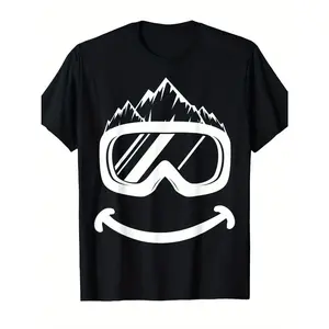 Men's skiing and outdoor adventure Graphic T-Shirt - Short Sleeve Crew Neck Regular Fit Casual Wear | Soft & Breathable Fabric, Durable Print, Everyday Comfort, Machine Washable, minimalist and humorous graphic design winter sports and festive occasions