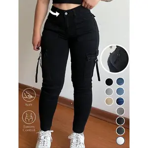 Women’s solid-color multi-pocket denim work pants, everyday casual street pants, four-season women’s underwear GARMENTARY