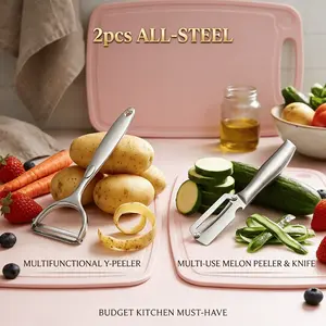 2-Piece Stainless Steel Peeler Set Functional Vegetable Peeler Ultra-Sharp Y-Peeler & Peeler Professional Grade Veggie & Fruit Tool  for Sugar Cane Potato Fruit Pineapple Pumpkin Papaya Carrot Veggie Peeler 2026 Home Hack for Fast Meal Prep