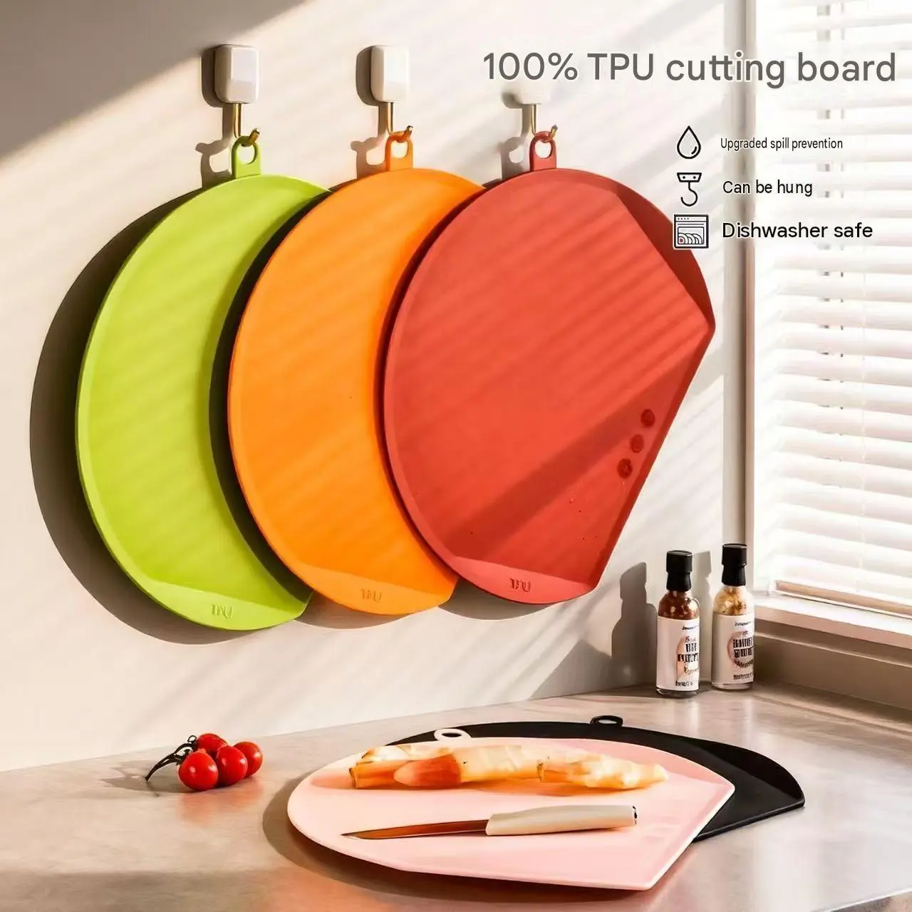 100% TPU Antibacterial Cutting Board, Non‑Mold Dual‑Sided Chopping Board with Anti‑Spill Ear, Kitchen Cutting Board for Meat Fruit Vegetable for Home Use
