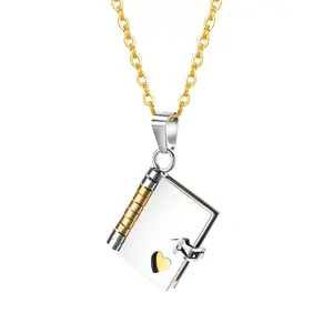 OIDEA Love Letter Book Locket Necklace for Women Stainless Steel Two-Tone Openable Couples Personalized Engraved Anniversary Romantic Gift