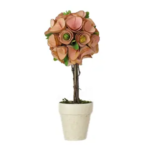 12 in. Spring Topiary with Pink Floral Blooms, White Pot Base
