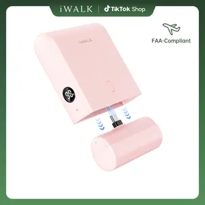 iWALK Multifunctional Power Bank, 13500mAh Compact Mobile Accessories with 4500mAh Mini Battery & 9000mAh Base Unit, USB-C In/Out Fast Charge for iPhone 16/15/14/13 Series, iPad, AirPods, Samsung Galaxy, Google Pixel, Pink Cable Connector, Charger, Portab