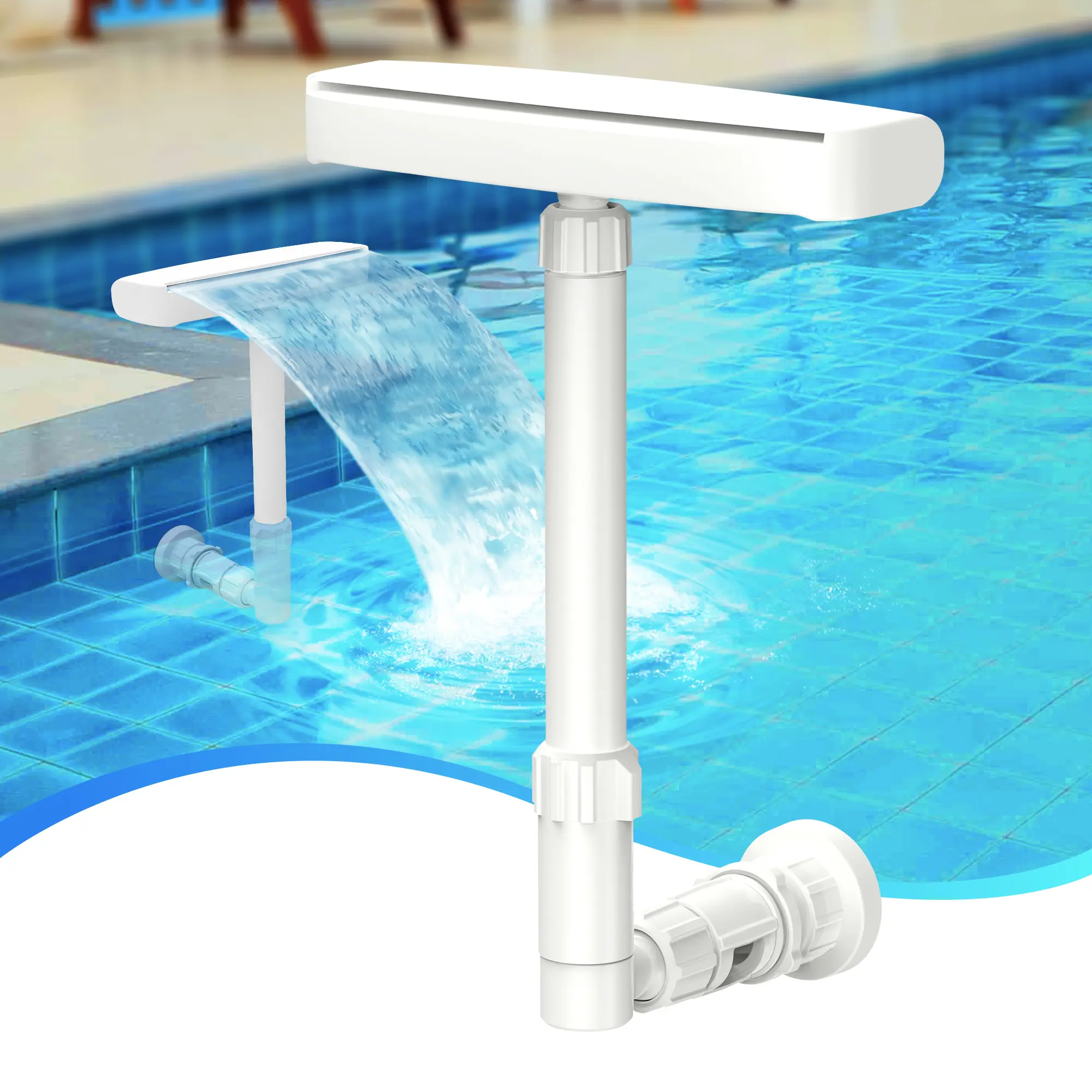 Pool Waterfall Fountain for In-Ground & Above-Ground Pools – Wide Soothing Cascade with Natural Water Sound, Helps Cool Water by 10–20°F, In-ground Pool Accessories