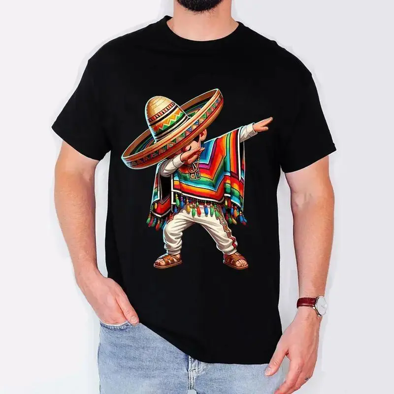 Men's Cinco de Mayo Graphic Tshirt, Vintage Streetwear Style in Soft Cotton with Round Neck, Holiday Gift Idea, Shortsleeve, Chic, Club, Cute, Elegant, Korean, Preppy, Top, Menswear, T-Shirt, Casual, All Seasons, Graphic Print, Basic, Mexican Theme, Class