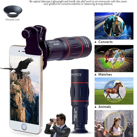 APEXEL Ultra-Portable Plastic Mobile Smartphone Camera Complete Kit - 18x Telephoto Lens, 4-in-1 HD Multi-Lens Set, Wireless Bluetooth Adapter, Flexible Detachable Tripod, Clip, Vlogging Gear for iPhone/Android Creators (Matches Sohochic)