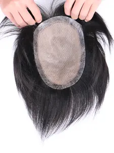 Men's Realistic Hairpiece PU Fiber System, Real Human Hair, Adjustable Style, Base Size 5.12x7.09 Inches, 6-Inch Length, Medium Density 120%