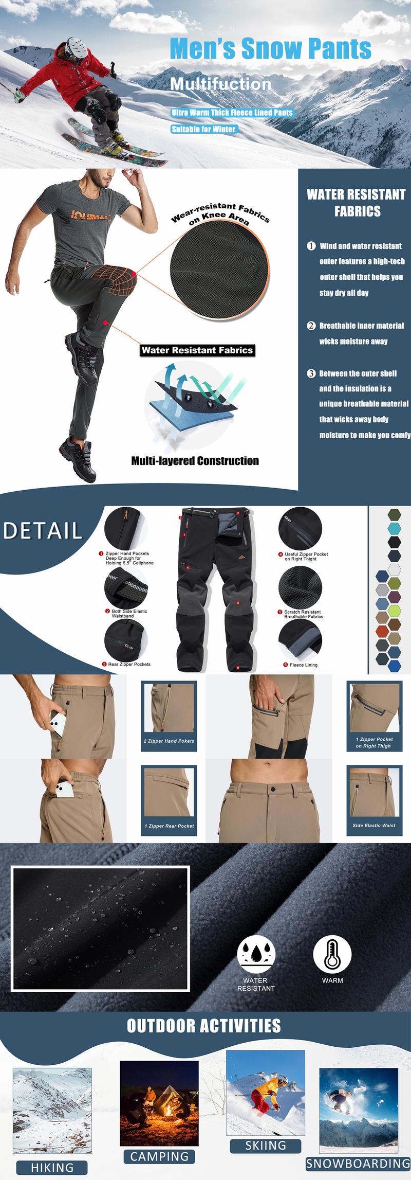 MAGCOMSEN Men's Winter Pants Fleece Lined Ski Snow Pants Water Resistant 4 Zip Pockets Outdoor Work Pants FallFreshness Outdoorfun MAGCOMSEN Men's Winter Pants Fleece Lined Ski Snow Pants Water Resistant 4 Zip Pockets Outdoor Work Pants FallFreshness Outdoorfun