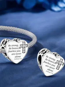 New Original Design Silver Plated Pendant Popular Exquisite Heart Shape Bible Cross Series Pendant Ball for Bracelet Making Kit DIY Women Anniversary Special Perfect Choice Jewelry Gift Ladies Daily Wear Decoration Religious Jewelry Gift