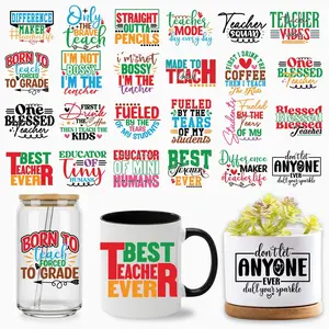 24pcs Teacher UV DTF Transfer Decals for Mugs, Funny Teacher Quotes Sticker Bundle, Waterproof 3D Rub-On Transfers for Acrylic Blanks, Funny Stickers