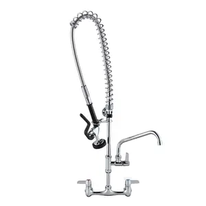 WOWOW Commercial Stainless Steel Kitchen Faucet with Sprayer Attachment, 36" Height Wall-Mount, 8" Center, 10" Add-On Swing Spout, Chrome Finish, Faucet Sprayer Attachment, Stainless Steel Faucet