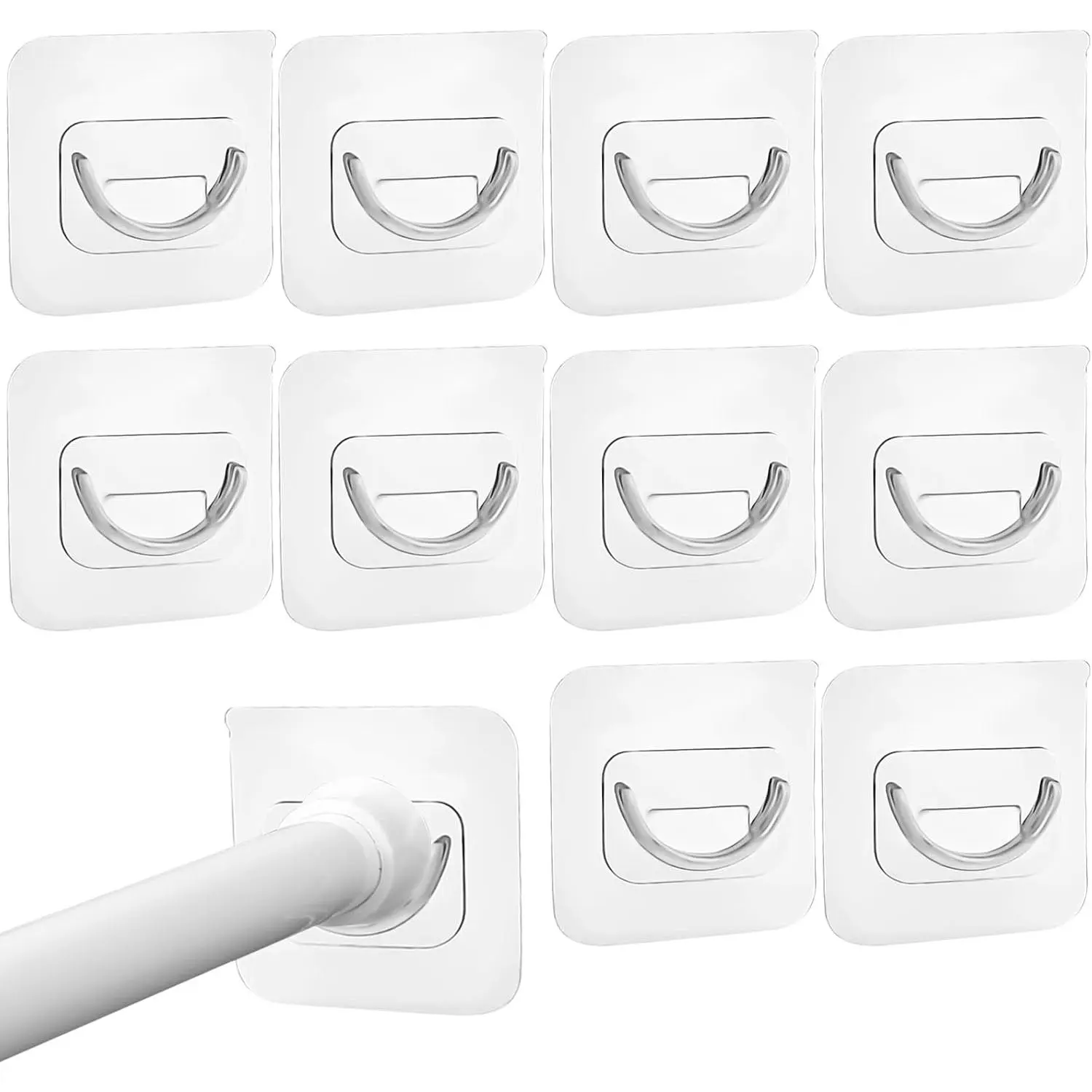 10 count Adhesive Curtain Rod Holder Hooks Self-Adhesive Curtain Rod Bracket No Drill Curtain Hangers  Free Adjustable Curtain Rod Holder Curtain Pole Wall Brackets for Home Bathroom Kitchen