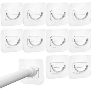 10 count Adhesive Curtain Rod Holder Hooks Self-Adhesive Curtain Rod Bracket No Drill Curtain Hangers  Free Adjustable Curtain Rod Holder Curtain Pole Wall Brackets for Home Bathroom Kitchen