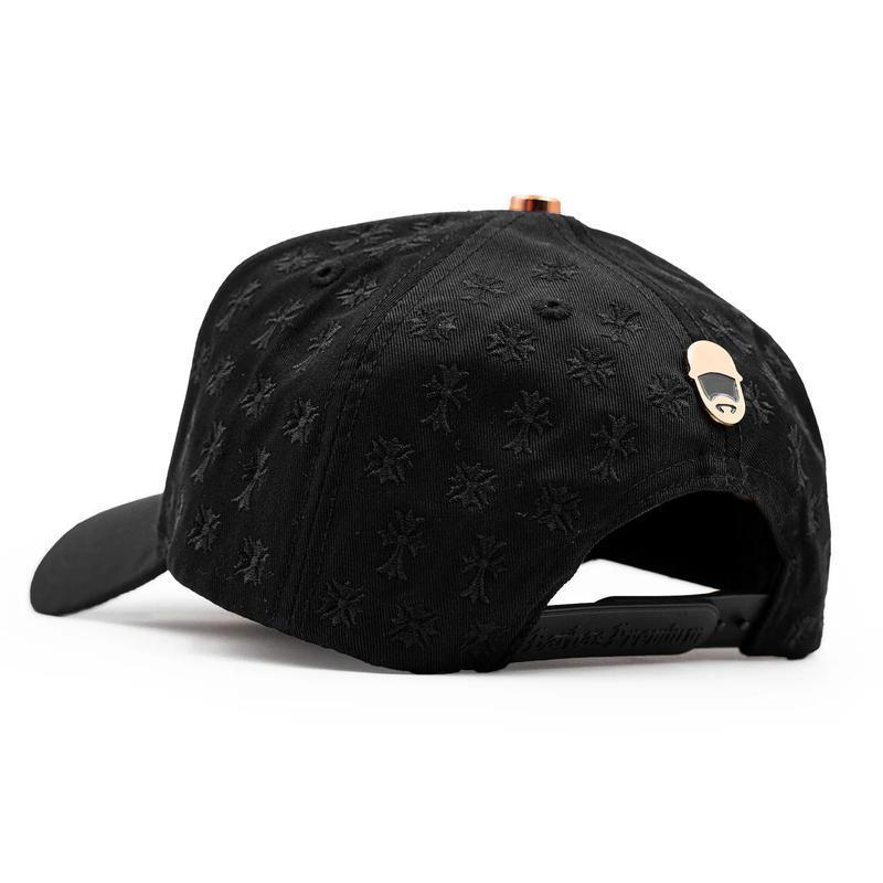 Hat Chrome Rose Gold Trucker Hat – Premium Black Adjustable Snapback with 3D Chrome Metal Crosses, Trendy Streetwear Baseball Cap