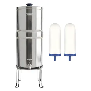 Armour Stainless Steel Gravity Water Filter System – Countertop Water Filter with 2 FTO Plus Ceramic Filters for Lead, Fluoride & Virus Removal - NSF Certified Water Filtration - Filter with Stand