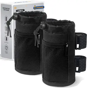 2Pack Cup Holder for , Scooter and , Water Bottle Holder for UTV/ATV, Walker, Golf Cart and Beach, Universal Drink Holder Accessories with Net Pocket and Cord Lock (Black)
